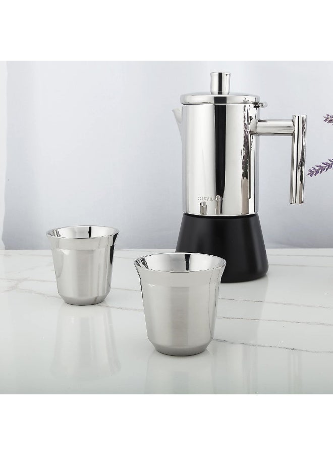 Easyworkz Stainless Steel Espresso Cup 2pcs Set Double Wall Insulated Metal Demitasse Cups 5 oz - Image 4